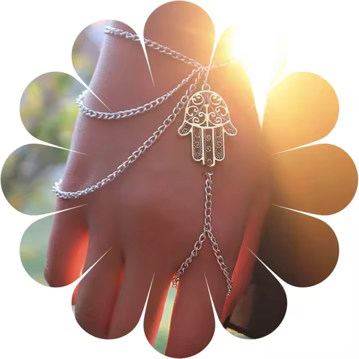 Boho Hamsa Pulsera De Esclavos Pulsera De Dedo De Mano Plateada Pulsera De Anillo Vintage Pulsera De Muñeca Pulsera De Mano Retro Arnés De Mano - 1