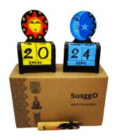 SusggO - Pack 2 Calendario Perpetuo de Madera Sol Luna  Artesania Decoración para la Mesa, estantería, Escritorio, sobremesa Decoracion Hogar - details 0