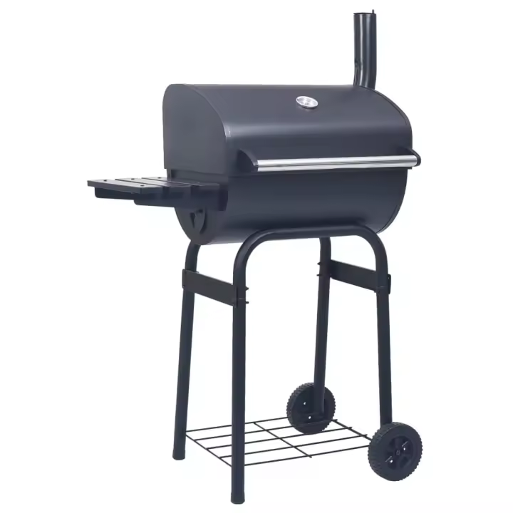 vidaXL Barbacoa de carbón con ahumador y estante inferior negro - 1