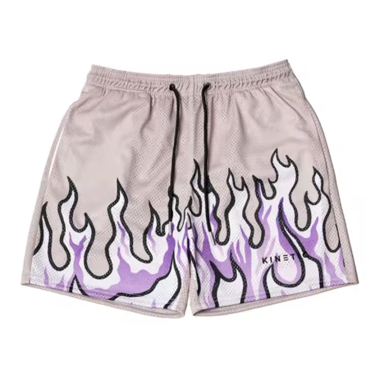 Shorts De Baloncesto Y Running Para Hombre 2023 Malla Transpirable Quick-Drying Estilo Casual Estampado De Llama Pantalones De Verano - 1