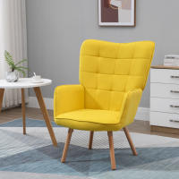 HOMCOM Butaca de Salón Moderna Sillón con Respaldo Alto Reposabrazos Tela de Lino y Patas de Madera de Haya para Comedor Cocina 71x76x101 cm - details 1