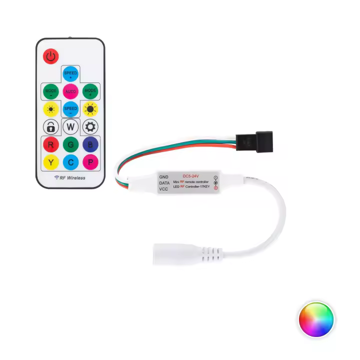 Ledkia Controlador Regulador Mini Tira LED RGBIC Digital SPI 5-24V DC con Mando RF RGB - 1