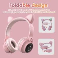 Orejas de gato auriculares Bluetooth para niños con micrófono de cable para uso escolar - auriculares Bluetooth de reducción de ruido para niños y niñas inalámbricos auriculares plegables para niños para tabletas de viaje en avión iPad Kindle - details 0