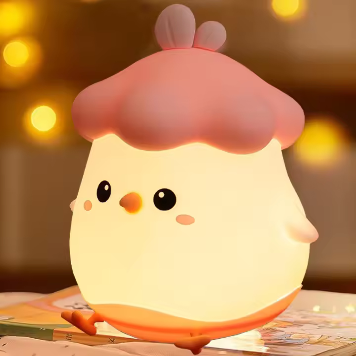 Luz Nocturna Infantil Lampara de Pollito Tactil de Silicona, Recargable Luz Bebé Nocturna de Dormir, Regalo para Bautizo Niña Niño, Luz Amarilla Cálida (Rosa) - 1