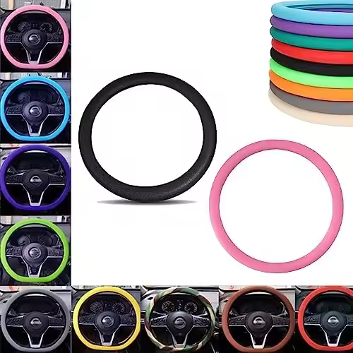 2024 Nuevo protector de volante de silicona antideslizante, funda de silicona para volante, funda protectora para volante de coche, funda elástica antideslizante para volante de coche (negro+) - 1