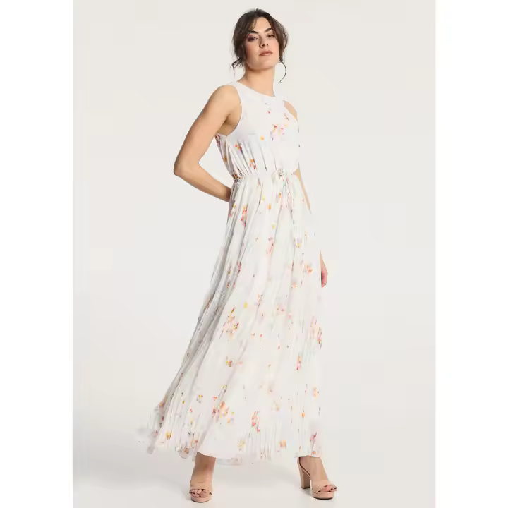 Victorio & Lucchino - Vestido largo plisado con estampado de petalos - 1