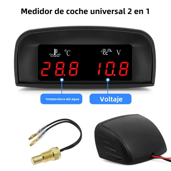 Gauge De Agua Y Voltímetro 2 En 1 Para Coche LCD Temperatura Y Voltaje Horizontal En Grados Celsius Con Sensor De 10mm Luz Trasera Roja Para 12v - 1
