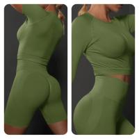 SSITO Nuevo conjunto de Pantalones cortos de manga cortos de Yoga de color sólido de melalgodón sin costura para correr, deportes y Fitness conjunto de Dos piezas - details 37
