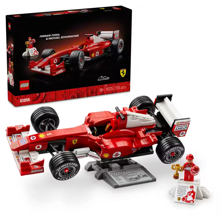 LEGO® 11375 Icons Ferrari F2004 y Michael Schumacher Modelo en Kit Coche de Carreras de F1 con Minifigura y Base de Exposición para Adultos a partir de 18 Años - 1