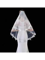 Velo De Novia Blanca Ivoire Corto En Lote Con Aplicaciones De Encaje Dos Capas Para Mujer Velo De Boda De Encaje Estilo De Borde De Encaje - details 0