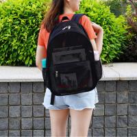 Mochila De Red Sencilla Para Viajes Al Aire Libre Y Playa Estilo Trendy Para Estudiantes Con Costuras De Denim Y Lining De Poliéster - details 2