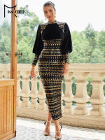Vestido Largo De Noche Vintage Negro De Veludo Con Aros Y Manga Larga Para Mujer Missord Vestido De Fiesta De Bodycon Para Bodas Y Premiaciones - details 2