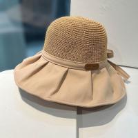 Sombrero De Paja Panamá Para Mujer Verano Protección UV Gran Alas Con Cordón Sombreros De Playa Y Viaje Al Aire Libre - details 3