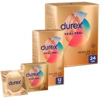 Preservativos Durex Real Feel Aptos Para Alérgicos Al Látex Fabricados En Poliuretano Con Anchura Nominal De 56 mm y Paredes De Grosor Elevado Extra Seguros Perfectos Para Sexo Anal Forma Anatómica Disponibles En Caja de 3 12 o 24 Unidades - details 0