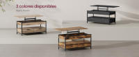 VASAGLE Mesa de Centro Elevable Mesa de Salón, con Cajones de Almacenamiento,compartimentosOcultos y Estante Abierto, MarrónCamello y Negro Tinta - details 1