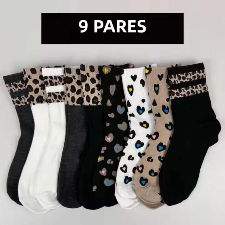 9 Pares De Calcetines De Otoño E Invierno Para Mujer Con Estampado De Leopardo Calcetines Medio Tubo Dulces Y Lindos Para Mujer - 1