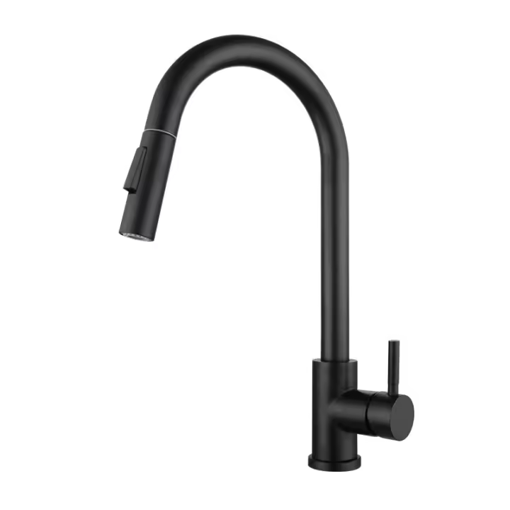 Mezclador de Cocina Doble Chorro en Acero Inoxidable Negro - 1