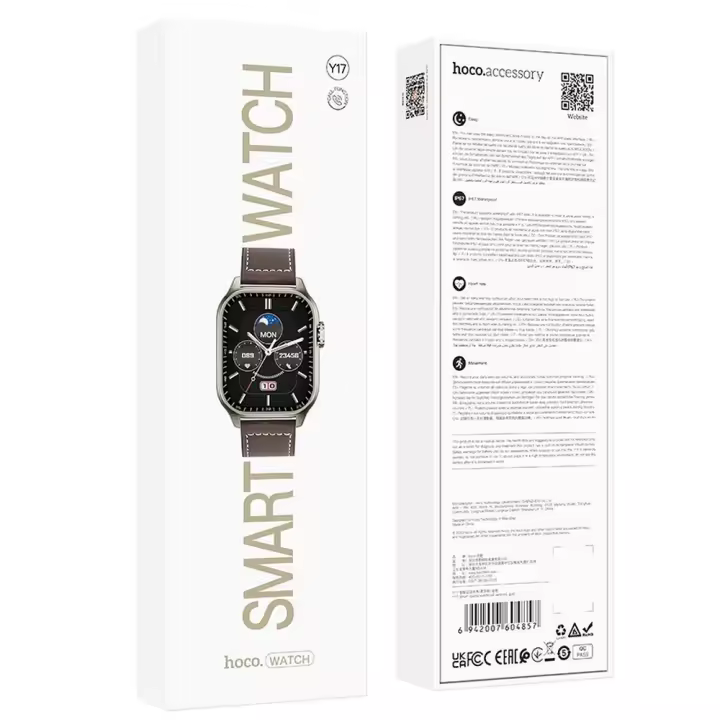Smartwatch Hoco Y17 con pantalla TFT 2,03” (240 × 296 px), resistencia IP67 y Bluetooth v3.0/5.0 para notificaciones y llamadas. Monitorea frecuencia cardiaca, oxígeno en sangre y sueño. Batería 300 mAh hasta 15 días. Compatible con iOS y Android. - 1