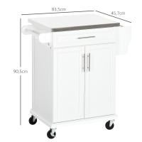 HOMCOM Isla de Cocina Mueble Auxiliar de Cocina Moderno Mueble Buffet Auxiliar con 4 Ruedas 1 Cajón 1 Toallero 1 Especiero y Estante Ajustable 83,5x45,7x90,5 cm Blanco - details 2