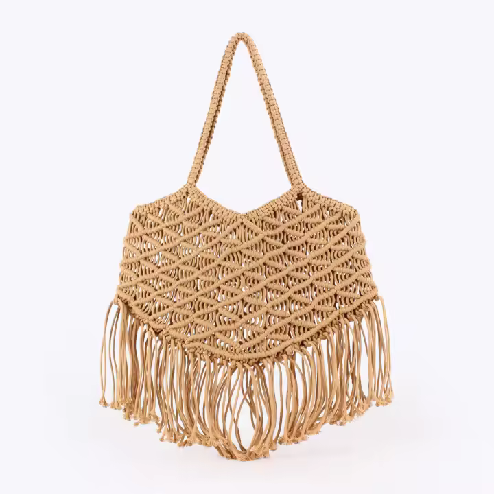 MOV Bolso de estilo bohemio tejido a mano con borlas de cuerda de algodón, ideal para vacaciones en la playa y para el día a día. - 1