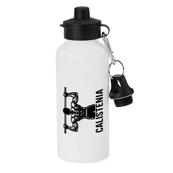 MERCHANDMANIA Bidón deportivo 600 ml acero inoxidable con chupón calistenia flexiones frase motivadora gimnasio botella escolar deporte bicicleta - 1