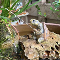 Estatua De Tortuga De Pesca Con Cordón Creativa Figura De Resina Simulación Animal Ornamento Para Jardín Y Decoración Del Hogar - details 0