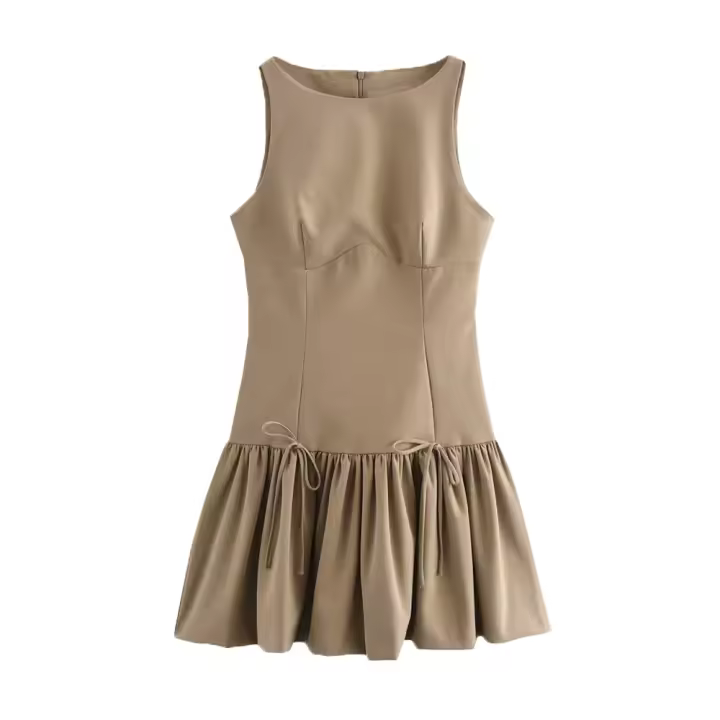 Vestido Mini Con Volantes Y Larguesas TRZA Para Mujer Cuello Redondo Sin Mangas Cierre En La Espalda Estilo Casual Moda Chic - 1