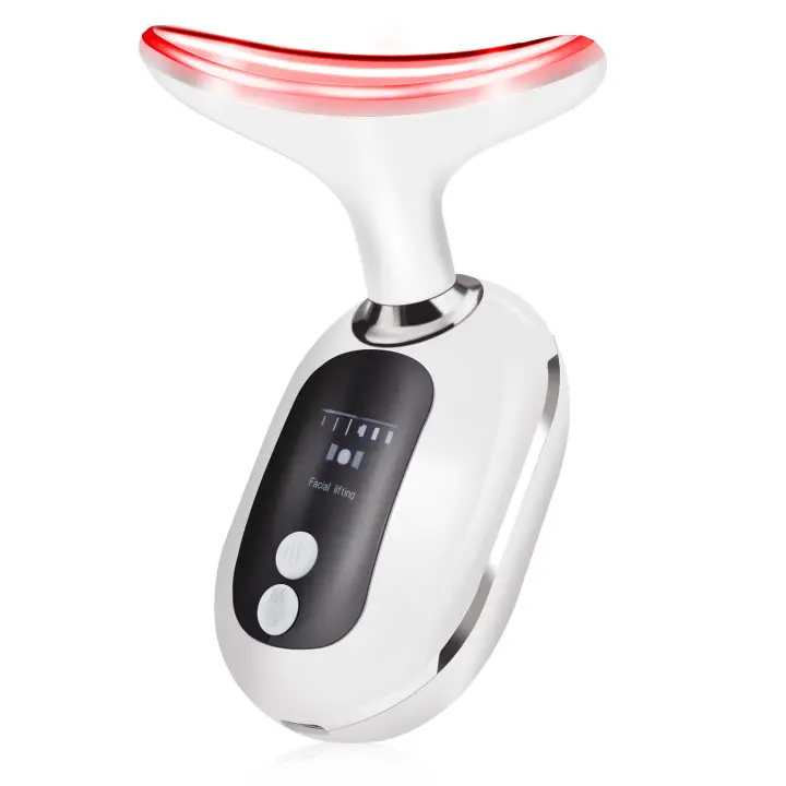 Dispositivo De Belleza Para Cuello Y Cara EMS Masajeador De Levantamiento Facial Eliminador De Doble Mentón Terapia De Luz LED Para Eliminación De Arrugas Y Tensión De Piel - 1