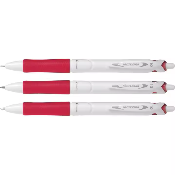 Pilot Bolígrafo Acroball White Retráctil Punta Bola 1mm Tinta Base de Aceite Rojo (Pack de 3) - 1