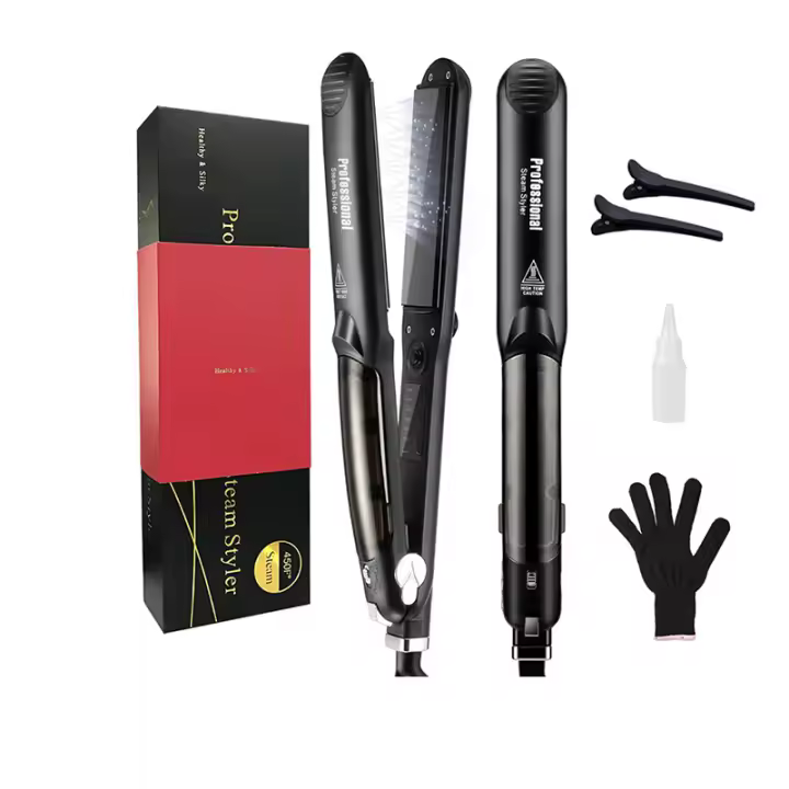 Frasco De Prensa Para El Cabello De Mujer Con Vapor Y Cerámica Anti-derretimiento 2 En 1 Estilo De Cabello Eléctrico Para Secado Y Uso Húmedo Con Control De Temperatura - 1