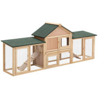 PawHut Conejera de Exterior Grande Jaula de Madera para 2-4 Conejos con Techo Asfáltico Recinto de Alambre Bandeja Extraíble y Rampas 210x45,5x84,5 cm Gris y Negro/Natural y Verde - details 0