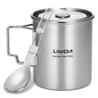 LIXADA Taza De Acero Inoxidable Portátil De 750ml Con Tapa Y Manija Plegable Para Camping Cocina Picnic Deportes Al Aire Libre - details 12