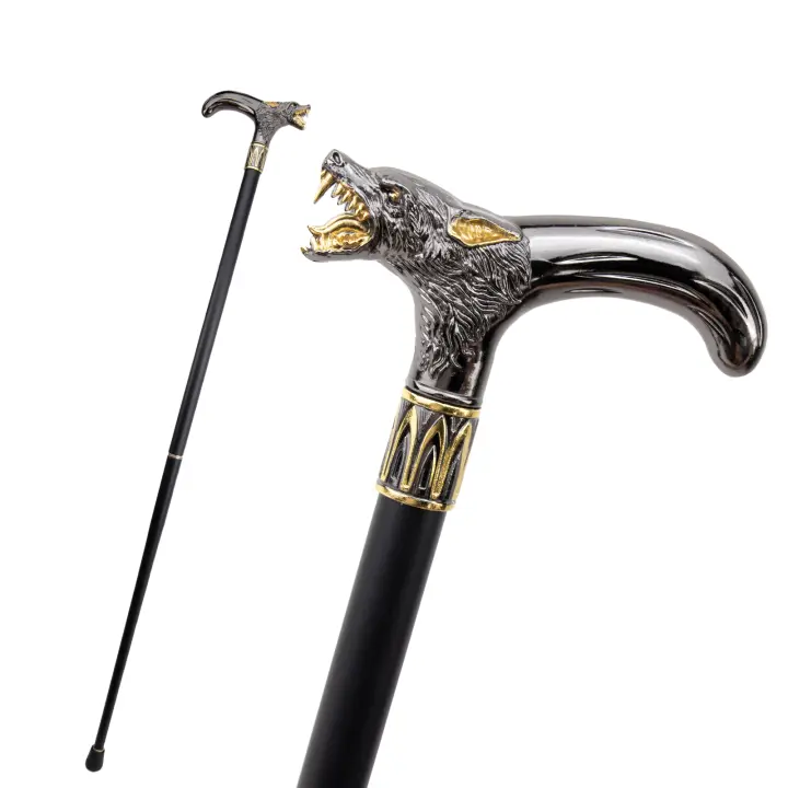 Bastón Decorativo De Cabeza De Lobo Dorado Y Negro Elegante Y Moda Para Hombres Cosplay 93cm Con Punta De Goma Y Mango De Aleación De Aluminio - 1