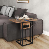 HOMCOM Mesa Auxiliar con Encimera Plegable, Estación de Carga, Mesa Auxiliar para Sofá, Forma de C, con Puerto USB y USB-C, para Salón, Dormitorio, 39x29x57 cm, Marrón Rústico - details 1