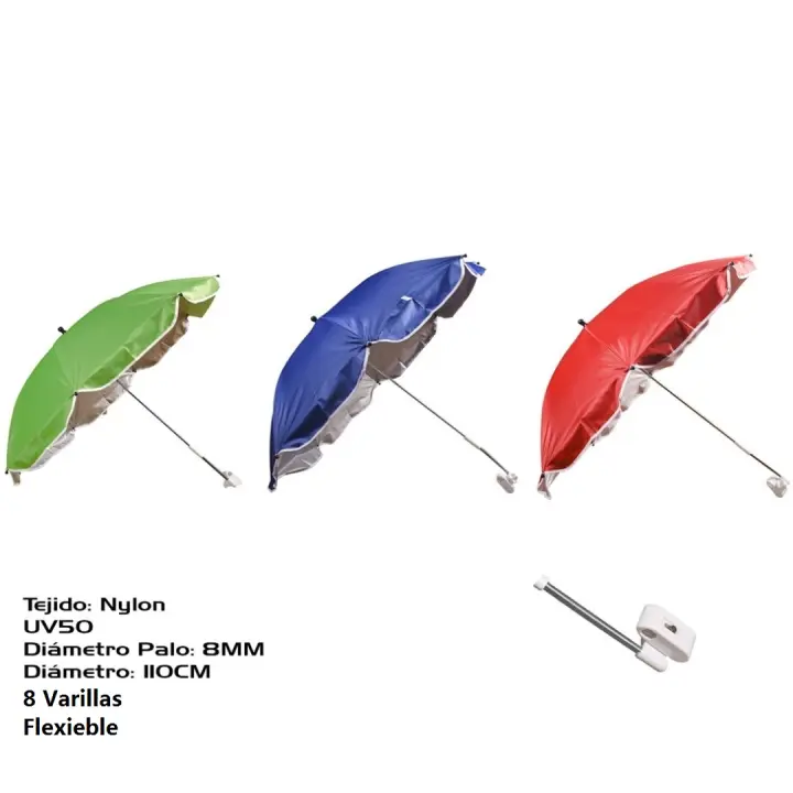 Sombrilla Para Silla de playa, Sombrilla De Playa Para Silla con 8 Varillas y Palo 8 mm Mango con pinza y Flexieble - 1