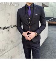 Traje De Tres Piezas Para Hombre Ajustado Con Chaleco Y Pantalones De Alta Calidad Tela De Arte Doble Hebilla Para Boda - details 12