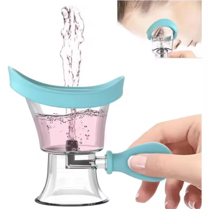 Vaso para lavado de ojos, kit de limpieza para lavado de ojos, vaso de silicona con presión de aire manual, herramienta eficaz para limpiar el polvo de los ojos (azul) - 1
