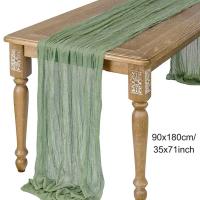 Corredor De Mesa Semi-Transparente De Gauze Verde Esponja Para Bodas Retro Bohemio Decoración De Banquetes Y Arches - details 7