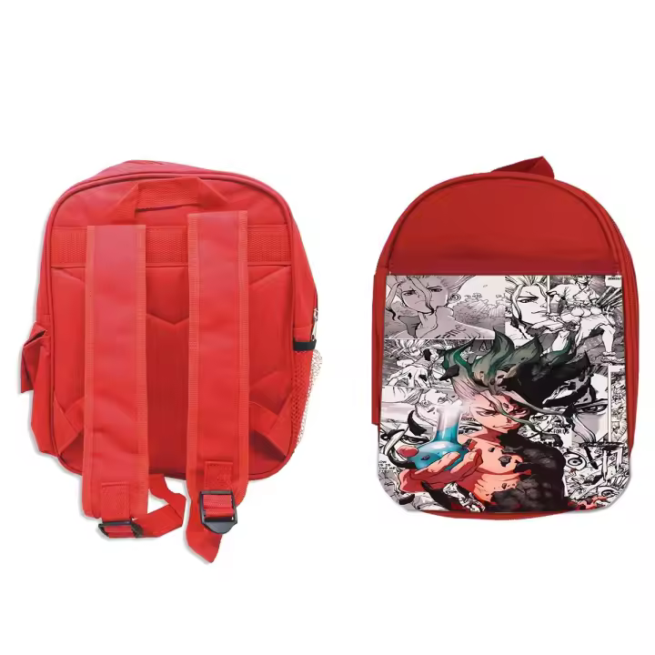 MERCHANDMANIA Pack Mochila Roja y Estuche serie anime dr stone manga piedra ciencia senku school material - 1