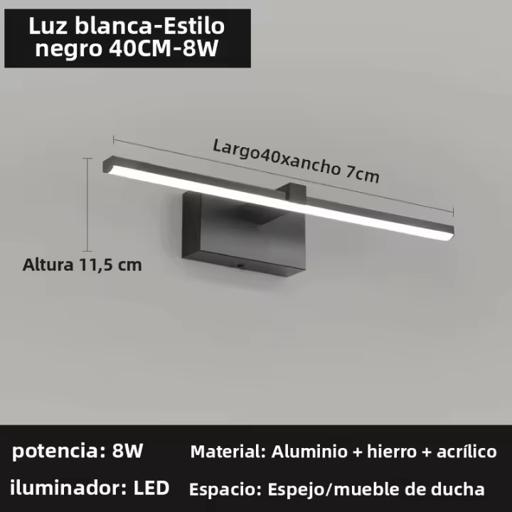 Lámpara De Espejo LED Para Baño Impermeable Luz De Maquillaje En Blanco Y Negro Soporte De Aluminio Longo Iluminación Interior Para Inodoro - 1