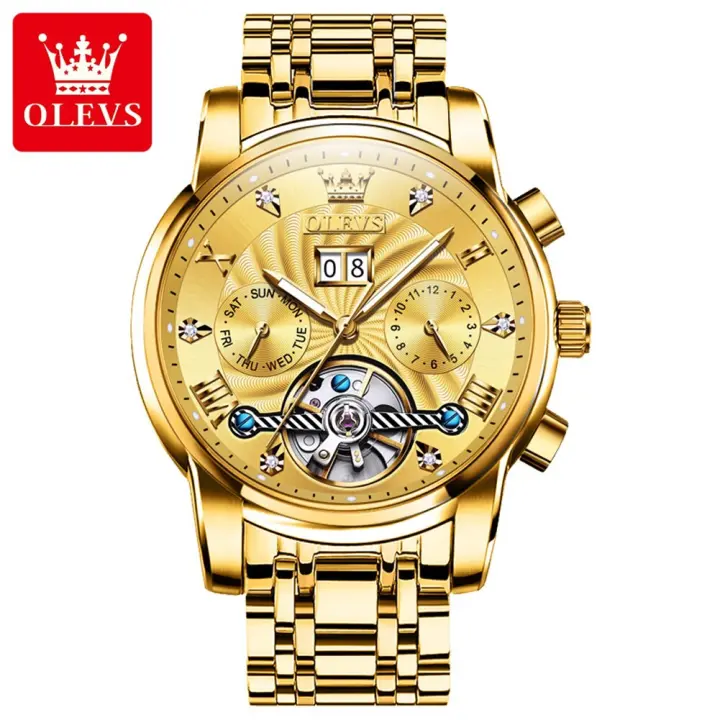 Reloj De Pulsera Hombre OLEVS Automático Mecánico Tourbillon Luminoso Impermeable Con Correa De Acero Inoxidable Estilo Negocios - 1