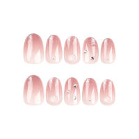 Uñas Falsas de Almendra Brillante con Destacado de Color Rosa Cortas para Mujeres y Chicas para Actividades de Fiesta y Belleza - details 0