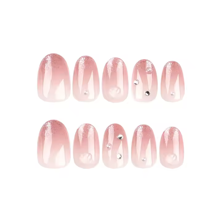 Uñas Falsas de Almendra Brillante con Destacado de Color Rosa Cortas para Mujeres y Chicas para Actividades de Fiesta y Belleza - 1