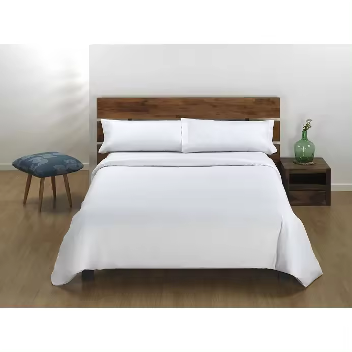 DHESTIA HOME Juego Funda Nórdica Blanca Polialgodón con Sábana Bajera Elástica y Fundas de Almohada - 1