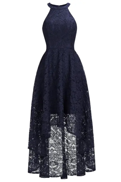 Vestido Bohemio De Lace Con Patrón Floral MisShow Para Mujer Vestido Maxi De Hombros Con Cuello Halter Sin Mangas Largo Asimétrico Casual Para Fiesta - 1