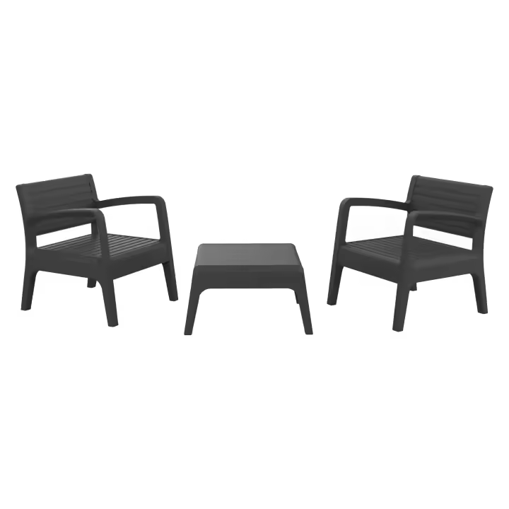 SP Berner - Set de Muebles de Jardín y Terraza Miami Tete a Tete Color Grafito - 2 Sillones y Mesa de Centro - Fabricado en España con Plástico Reciclado - 1