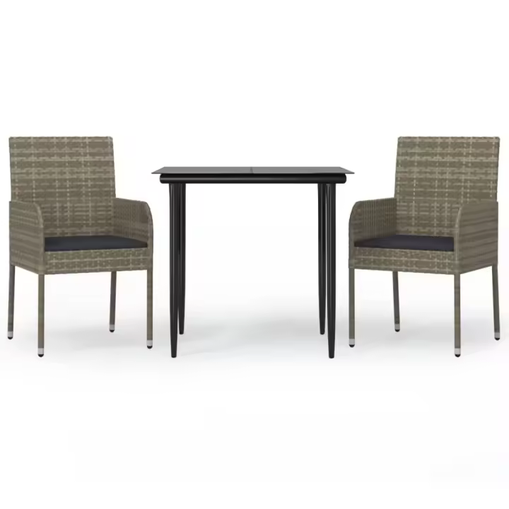 vidaXL Set comedor jardín 3 pzas y cojines ratán sintético negro gris - 1