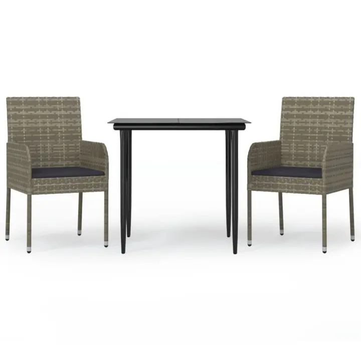 vidaXL Set comedor jardín 3 pzas y cojines ratán sintético negro gris - 1