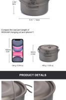 Juego De Cocina De Camping Widesea En Titanio Cañón De Turismo Para Pícnic Y Trekking Exterior Con Capacidad De 1.3L Para 1-2 Usuarias - details 1