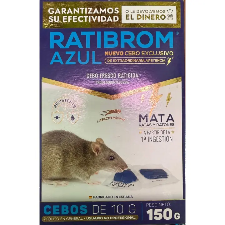 Raticida Ratibrom Azul Cebo Fresco- MATA RATAS Y RATONES-EFECTO RAPIDO Y GARANTIZADO- impex - 1